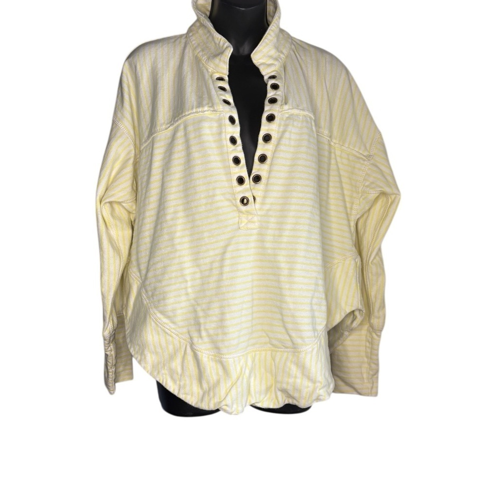 Pilcro Spiced Henley Sweatshirt, Anthropologie, size M Yellow & White - Picture 14 of 14